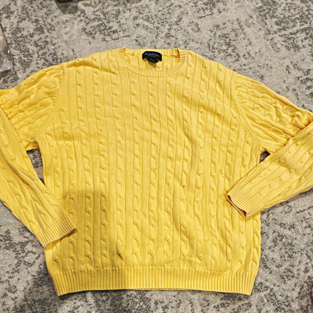Brooks Brothers Men's XL Yellow Cable Knit Crewneck Cotton Pullover Sweater
